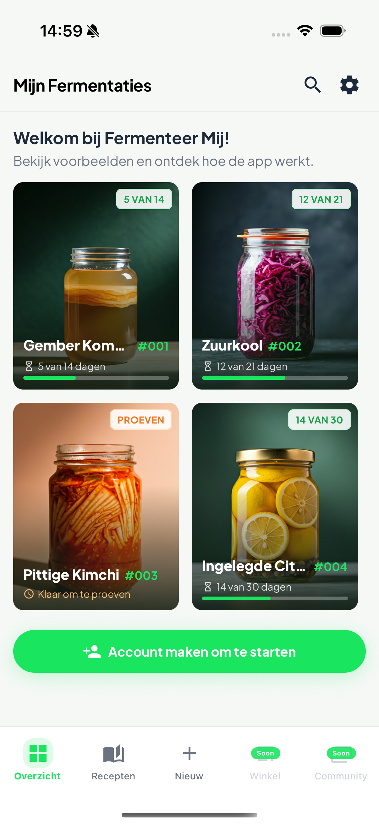 Dashboard overzicht in Fermenteer Mij!